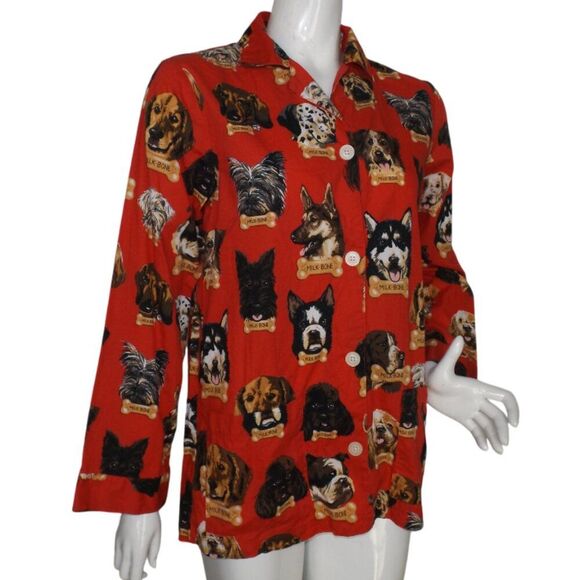 NICK & NORA Pajama Top, S, Dogs, Milk Bone, Long sleeves, Vintage, Pockets, Red - Picture 2 of 10